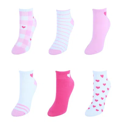 Ctm Women's Low Cut Heart Comfortable Socks (6 Pair Pack) In Pink