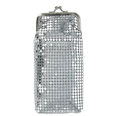 Ctm Women's Mesh Cigarette Case With Lighter Pocket And Kiss Lock Closure In Silver