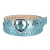 Ctm Women's Metallic Heart Punched Belt With Heart Buckle In Blue