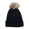 Ctm Women's Metallic Shimmer Winter Knit Lined Beanie With Pom In Black