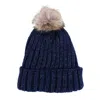 Ctm Women's Metallic Shimmer Winter Knit Lined Beanie With Pom In Blue