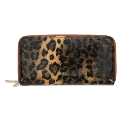 Ctm Women's Patent Leather Leopard Zipper Wallet In Multi