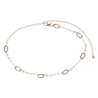 Ctm Women's Pearl Chain Link Belt In Gold