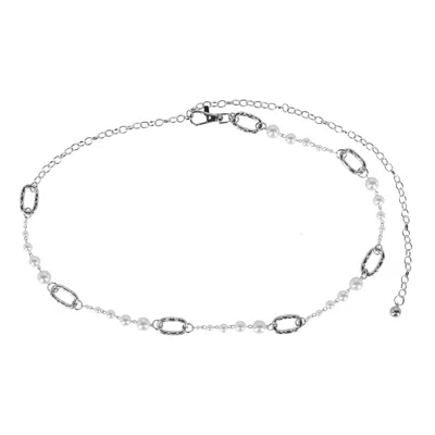 Ctm Women's Pearl Chain Link Belt In Silver