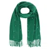 Ctm Women's Pearl Embellished Solid Fringe Oblong Scarf
