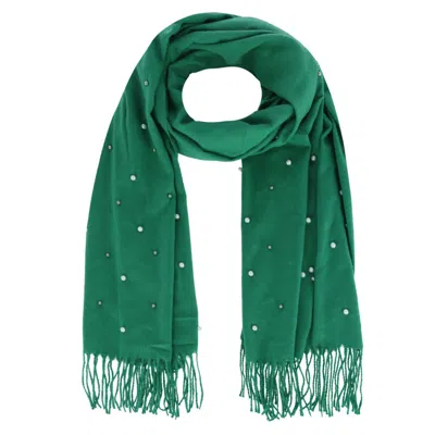 Ctm Women's Pearl Embellished Solid Fringe Oblong Scarf