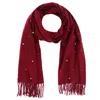 Ctm Women's Pearl Embellished Solid Fringe Oblong Scarf In White