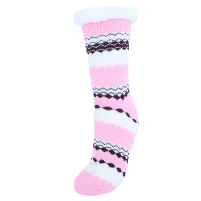 Ctm Women's Plush Sherpa Winter Fleece Lining Slipper Socks In Pink