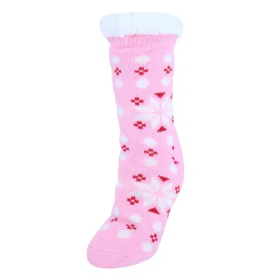 Ctm Women's Plush Sherpa Winter Fleece Lining Snowflake Slipper Socks In Pink
