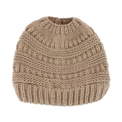 Ctm Women's Ponytail Winter Beanie Knit Hat In Beige