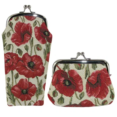 Ctm Women's Poppy Print Tapestry Glasses Case And Coin Purse Set In Multi