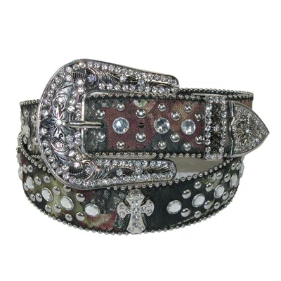 Ctm Women's Rhinestone Cross On Camo Belt In Multi