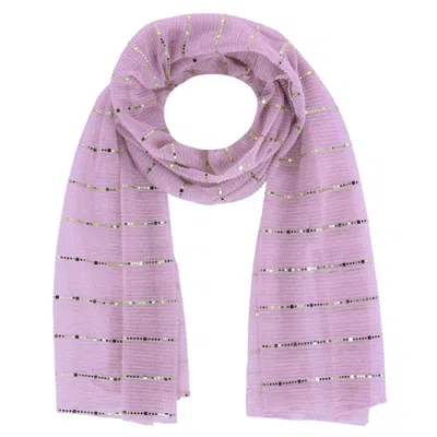 Ctm Women's Sheer Sparkling Metallic Stripe Lightweight Scarf In Pink