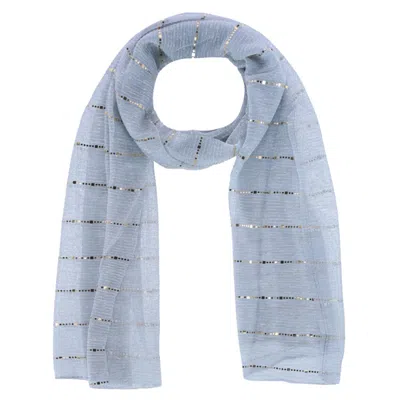 Ctm Women's Sheer Sparkling Metallic Stripe Lightweight Scarf In Silver
