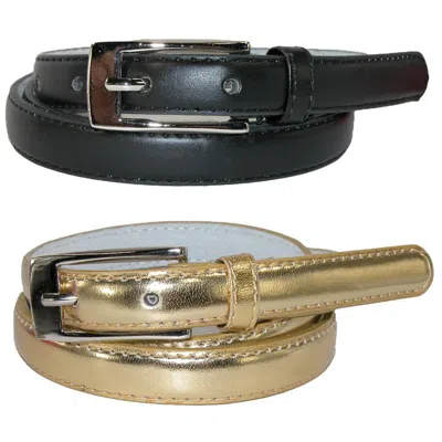 Ctm Women's Skinny Leather Dress Belt (pack Of 2 Colors) In Multi
