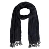 Ctm Women's Solid Color Crinkle Tassel Scarf In Black