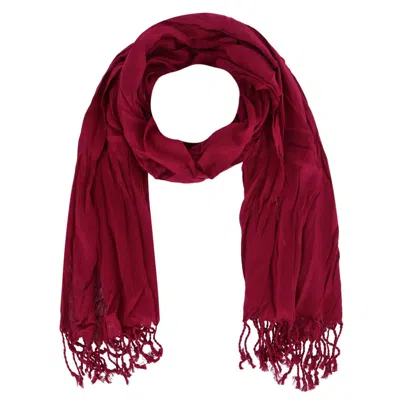 Ctm Women's Solid Color Crinkle Tassel Scarf In White