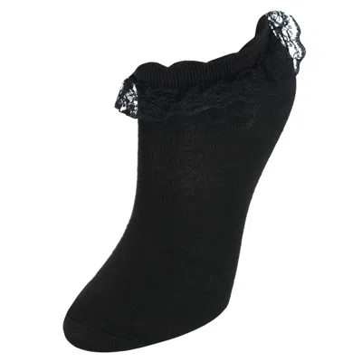 Ctm Women's Solid Color Frilly Lace Low-cut Socks (1 Pair) In Black