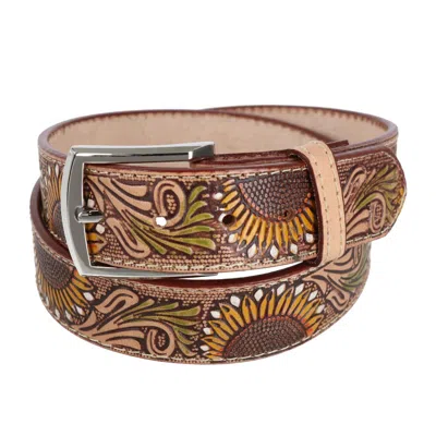 Ctm Women's Sunflower Embossed Western Belt In Multi