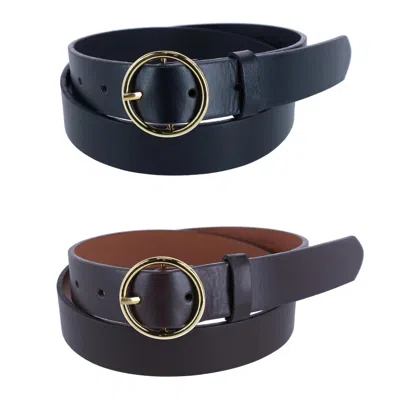 Ctm Women's Thick Rounded Buckle Belt (pack Of 2) In Multi