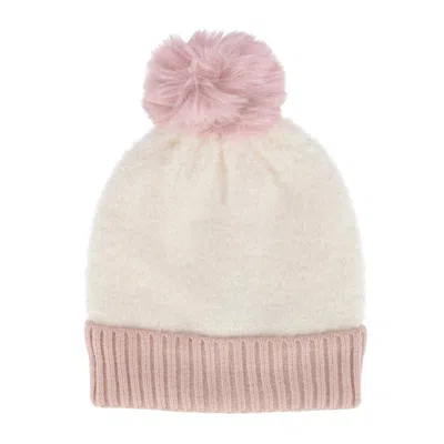 Ctm Women's Two Tone Knit Winter Beanie Hat With Pom In Pink