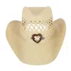 Ctm Women's Western Straw Cowboy Hat With Heart Concho In White
