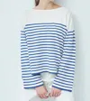C.t.plage Cotton Cashmere Wide Sleeve Pullover Stripe Top In White / Blue In Multi
