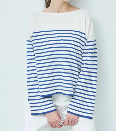 C.t.plage Cotton Cashmere Wide Sleeve Pullover Stripe Top In White / Blue In Multi
