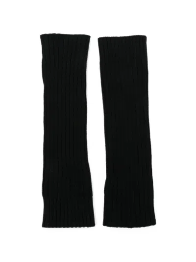 C.t.plage Ribbed-knit Fingerless Gloves In Black