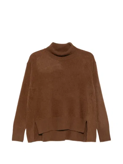 C.t.plage Roll-neck Side-slit Sweater In Brown
