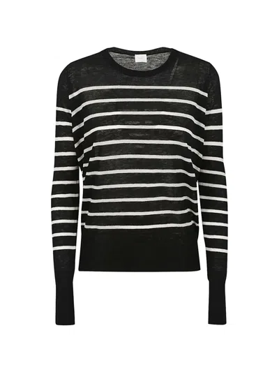 C.t.plage Round-neck Striped Sweater In Black