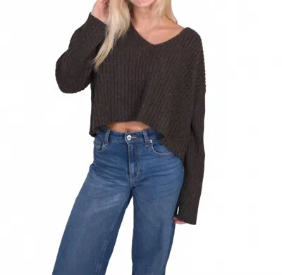 C.t.plage V Neck Cropped Sweater Top In D. Brown In Black
