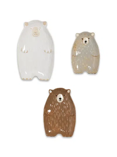 Cu I Seeyou Bear-shape Ceramic Plates (set Of Three) In Multi
