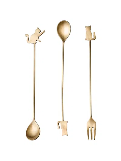 Cu I Seeyou Cat-motif Cutlery Set In Gold