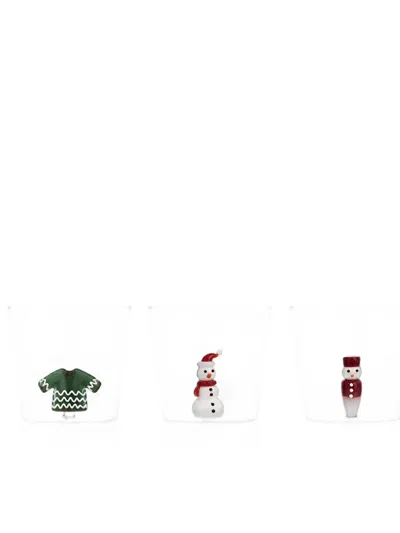 Cu I Seeyou Figurine-detail Glass Tumblers (set Of Three) In White