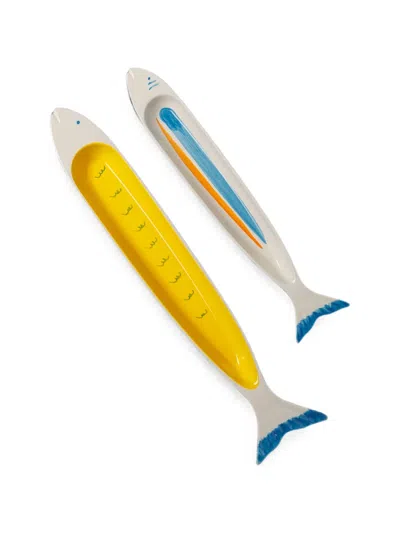 Cu I Seeyou Fish-shaped Hand-painted Trays (set Of Two) In White