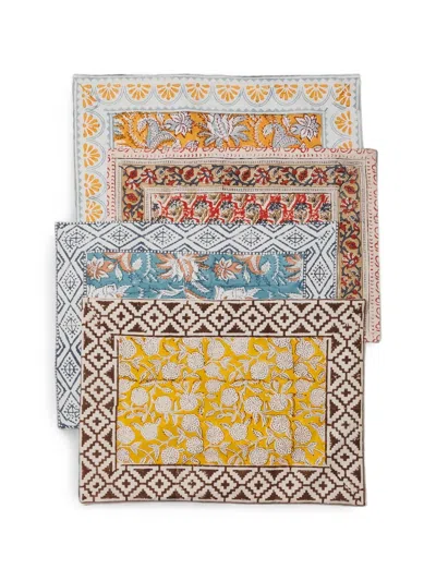 Cu I Seeyou Floral-print Geometric-border Placemats (set Of 4) In Multi