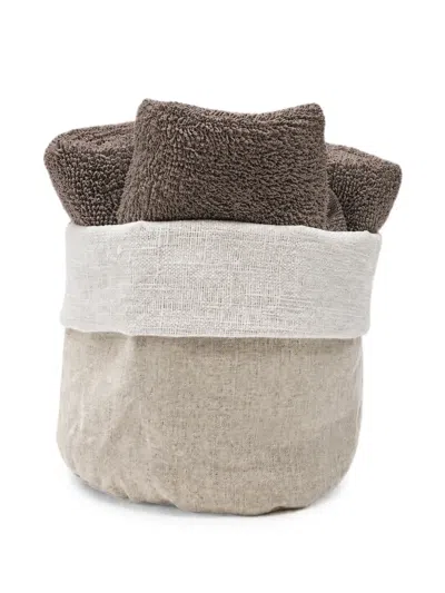 Cu I Seeyou Towels And Basket Set (set Of Four) In Brown
