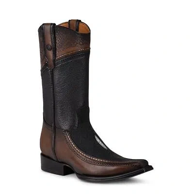 Pre-owned Cuadra 1b1dma -  Black And Brown Casual Cowboy Stingray Boots For Men