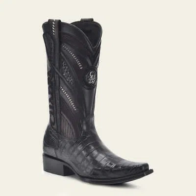 Pre-owned Cuadra 1b2ral -  Black Western Cowboy Alligator Leather Boots For Men