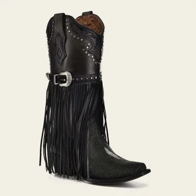 Pre-owned Cuadra 1gaxma -  Black Western Cowgirl Sitgnray Leather Boots For Women