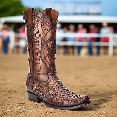 Pre-owned Cuadra 1j1nph -  Chestnut Western Cowboy Python Skin Boots For Men In Chestnut Brown