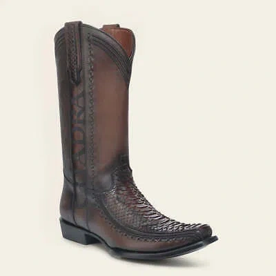 Pre-owned Cuadra 1j3gph -  Honey Dress Cowboy Python Skin Boots For Men
