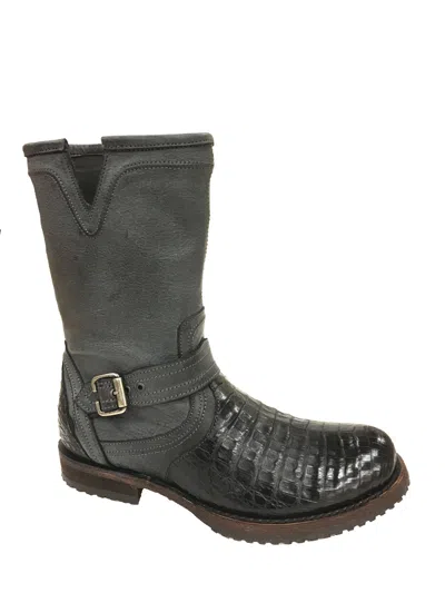 Pre-owned Cuadra 2e09fy Crocodile Biker Boots Made By  Boots In Black
