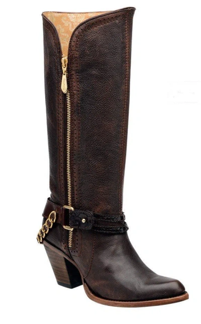 Pre-owned Cuadra 2q06hm Women Genuine  Boots In Glossy Brown