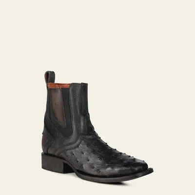 Pre-owned Cuadra 3z2ma1 -  Black Western Cowboy Rodeo Ostrich Ankle Boots For Men