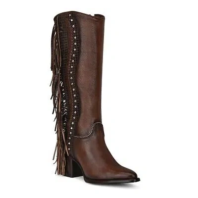 Pre-owned Cuadra 4q03rs -  Brown Western Cowgirl Cowhide Leather Strapped Boots For Women