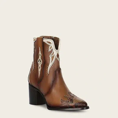 Pre-owned Cuadra 4q06ph -  Honey Western Cowgirl Python Skin Ankle Boots For Women