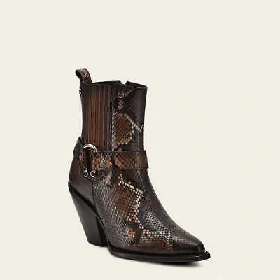 Pre-owned Cuadra 4w02ph -  Brown Western Cowgirl Python Leather Ankle Boots For Women