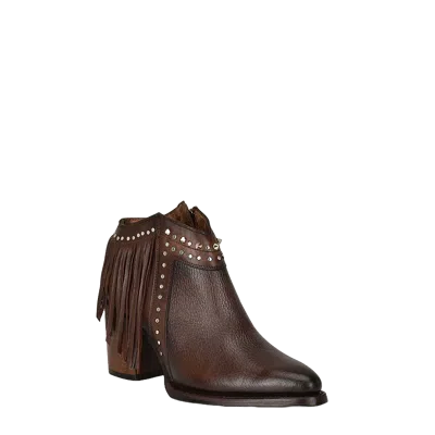 Pre-owned Cuadra Ladies Fringe & Studs Chocolate Pointed Toe Booties Cu813 In Brown